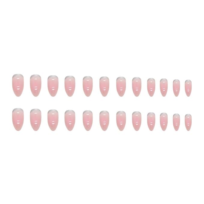 Pink Press On Nails Short Curve 24 Pcs, Silver Tip Designer Reusable Acrylic Fake Nails with Glue, Glossy Soft Gel Nails Wedding and Party, Stick On Glue On Nails, Nial for Women Gift