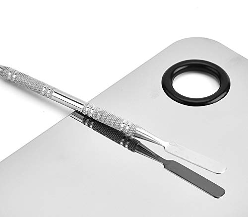 Professional Pro Stainless Steel Makeup Palette Cosmetic Palette with Spatula Tool Makeup Art Tool For Nail Art Eye Shadow Eyelash Makeup Professional Pigment Blending(6 x 4 Inch Sliver)