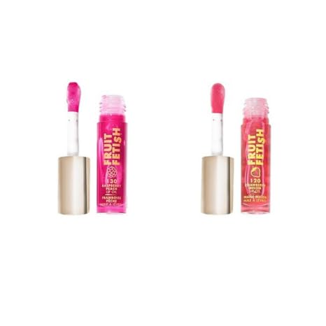Milani Fruit Fetish Lip Oil Bundle with Vitamin E for Instant Hydration, Fruit Extract Infused Lip Treatment and Moisturizing Lip Gloss - Raspberry Peach + Strawberry Melon, 2pk-VivaGrace Women