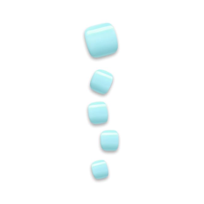 KISS imPRESS No Glue Pedi Press-On Nails, Toenails, 'Fruitful', Light Blue, Short Size, Squoval Shape, Includes 24 Nails, Prep Pad, Instructions Sheet, 1 Manicure Stick, 1 Mini File