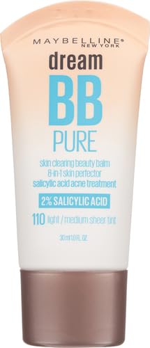 Maybelline Dream Pure Skin Clearing BB Cream, 8-in-1 Skin Perfecting Beauty Balm With 2% Salicylic Acid, Sheer Tint Coverage, Oil-Free, Light/Medium, 1 Count-VivaGrace Women