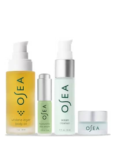 OSEA Bestsellers Discovery Skincare Set - 4-piece Skin Care Set - Vegan Leather Pouch, Body Oil, Face Cleanser, Water Cream, & Hyaluronic Acid Serum - Clean Beauty Travel Set - Ideal for Beauty Gifts-VivaGrace Women