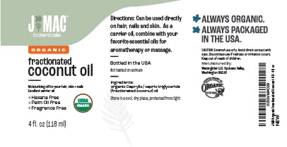 J MAC BOTANICALS Organic Fractionated Coconut Oil (4 oz Glass Bottle) Organic Carrier Oil and moisturizer-VivaGrace Women