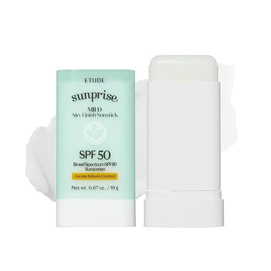 ETUDE Sunprise Mild Airy Finish Sunstick SPF50+ PA++++ Powdery sunscreen, Vegan, Non-Greasy, Sebum Control, Matte Finish, Sensitive Skin Friendly, 19g-VivaGrace Women