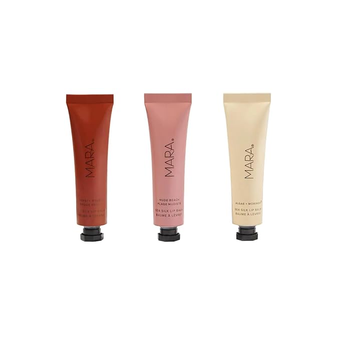 MARA - Sea Silk Lip Balm Trio | Non-Toxic, Plant-Based Skin Care, Hypoallergenic | Moisturize, Plump + Soothe Dry, Chapped Lips | Clear, Nude Beach, & Toasty Rouge (3 Piece Set)-VivaGrace Women