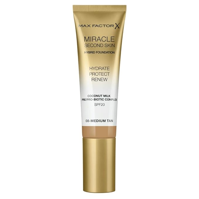 Max Factor Miracle Second Skin Foundation SPF 20-08 Medium Tan Foundation Women 1.01 oz-VivaGrace Women
