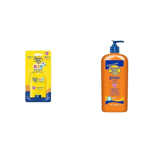 Banana Boat Kids Sport Sunscreen Stick SPF 50 Travel Size 0.5oz & Sport Ultra Sunscreen Lotion SPF 50 Family Size 12oz-VivaGrace Women