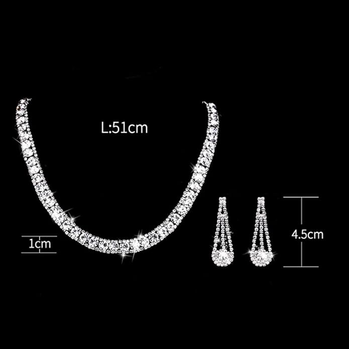 Yean Bride Silver Necklace Earrings Set Rhinestone Bridal Wedding Jewelry Sets Crystal Choker Necklace for Women (Set 3)-VivaGrace Women