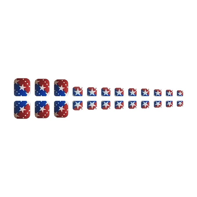 Independence Day Press on Toenails Short Square False Toe Nails with Red Blue USA Flag Designs Star Fake Toe Nails Summer Acrylic Toenails 4th of July Glue on Toe Nails for Women Girls Manicure 24Pcs