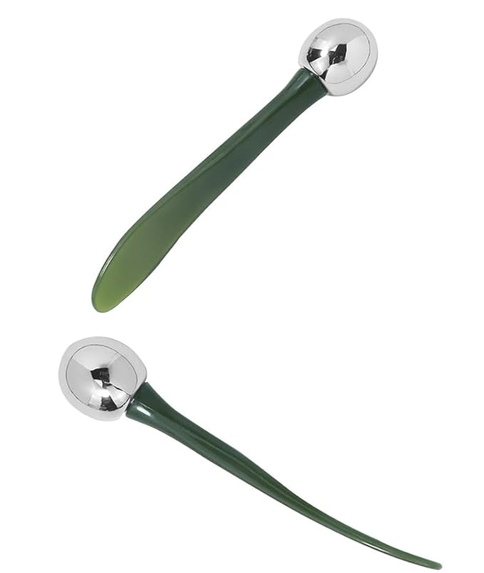 2 in 1 Roller Eyes Cream Applicator Wand and T-Shape Massager Tool for Facial Massage, Reduce Puffiness (Green-1)-VivaGrace Women