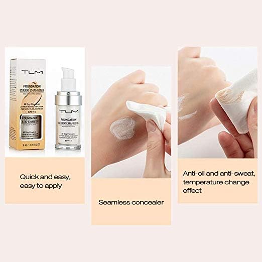 TLM Colour Changing Foundation - Flawless Coverage, Lightweight Formula, Adapts to Skin Tone, Hides Wrinkles & Lines, Hydrating & Long-Lasting, BB Cream Makeup Base Concealer Cover-VivaGrace Women