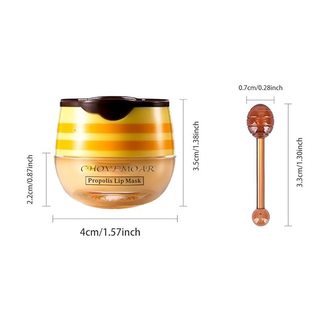4PCS Nourishing Bee Lip Balm Honey Pot, Honey & Strawberry Lip Mask Moisturizing Lip Balm with Brush, Hydrating & Prevention Dry and Cracked Lips Reduces Lip Lines Lip Care Product-VivaGrace Women