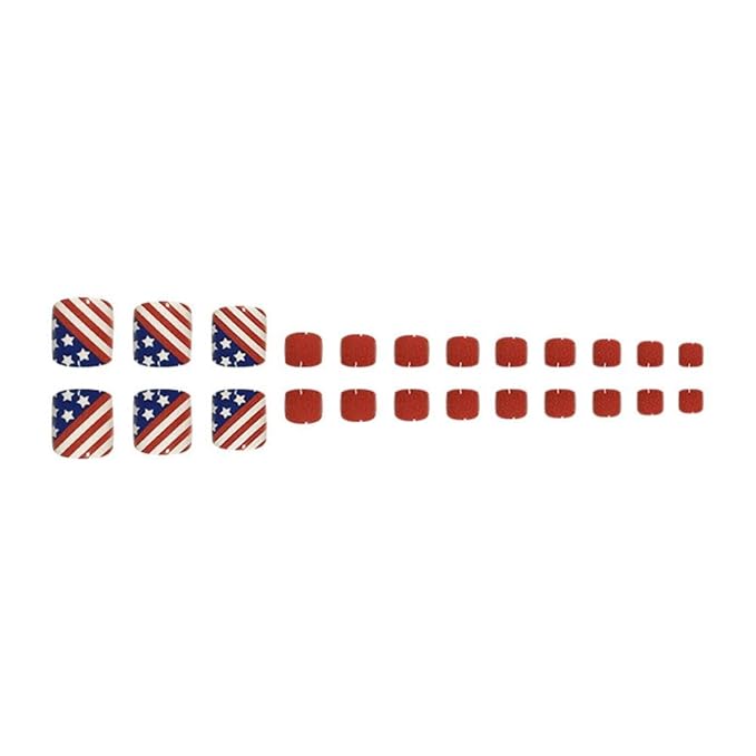 Independence Day Press on Toenails Short Square Fake Toe Nails with USA Flag Designs Red False Toe Nails Blue Artificial Tonails Glossy 4th of July Glue on Toenails for Women Girls Manicure 24Pcs