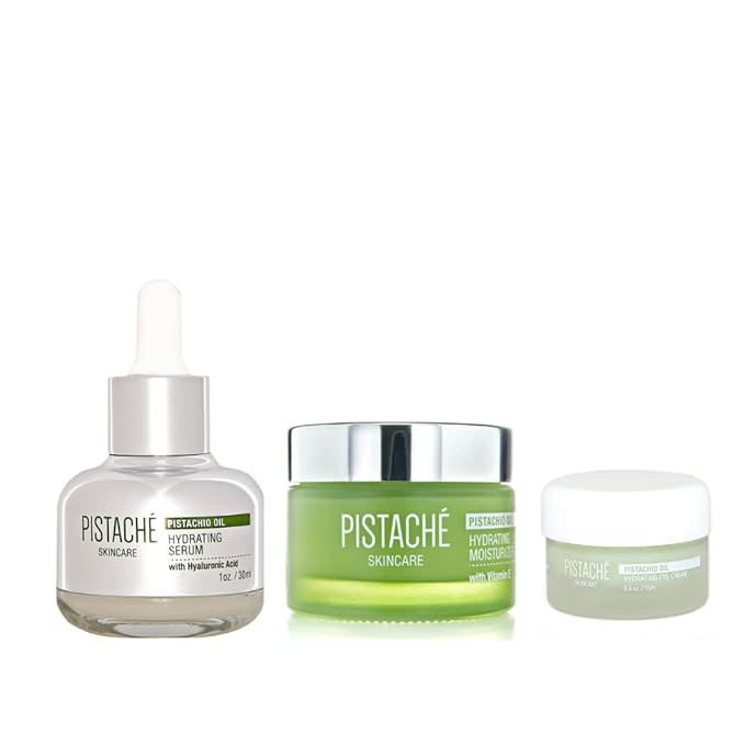 Pistaché Skincare Pistachio Oil Ultimate Face Trio Set + Eye Cream, Hyaluronic Acid Face Serum & Face Moisturizer + Hydrates and Nourishes + Vitamin E + Antioxidant Protection-VivaGrace Women