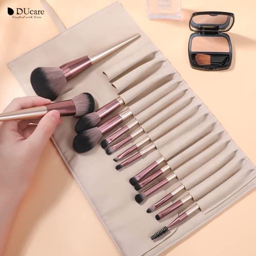 DUcare Makeup Brushes with Bag - 14Pcs Professional Synthetic Make Up Brushes Set for Blush Concealer Foundation Bronzer Powder Eyebrow Eyeshadow Blending Makeup Brush Set Mekaup bag, Rose Golden-VivaGrace Women