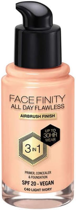 Max Factor Facefinity All Day Flawless 3 In 1 Foundation SPF 20, No. 40 Light Ivory-VivaGrace Women