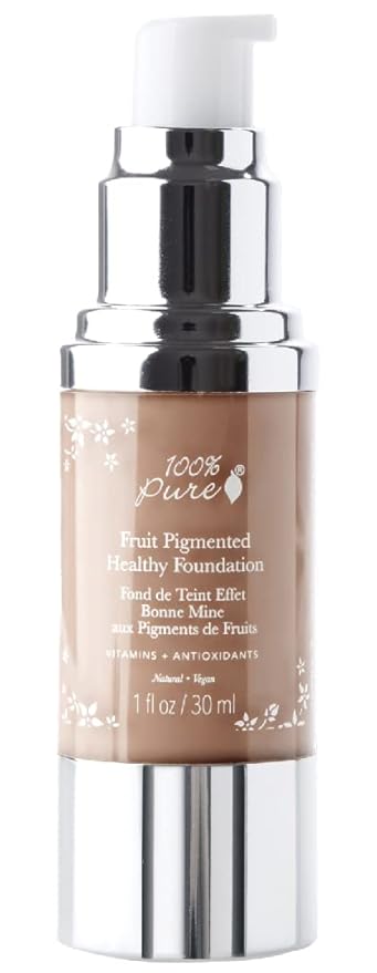 100% PURE Healthy Foundation Full Face Coverage Makeup, Liquid Matte Finish with Anti-Aging Benefits - Vegan Gorgeous Fruit Pigmented Toffee Color (Tan with Neutral Undertone) - 1 Fl Oz-VivaGrace Women