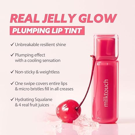MILKTOUCH Jelly Fit Lip Tint (04 Mute-Ficial Plum) with Cooling Plumping Effect and Water-Based Non-Sticky Texture | Long Lasting Korean Beauty Lipstain Tinted Gloss Oil Brown K Makeup-VivaGrace Women