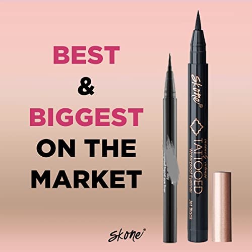 Skone Waterproof Liquid Eyeliner - Long Lasting & Smudge Proof - Insanely Intense Tattooed Eyeliner Pen with Felt Tip Applicator - Jet Black (0.07oz)