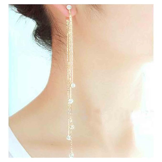 Boho Cz Tassel Chain Earrings Gold Drop Crystal Earrings Long Chain Dangle Earrings Rhinestone Linear Chain Earrings Sparkle Crystal Wedding Earrings Jewelry for Women and Girls-VivaGrace Women