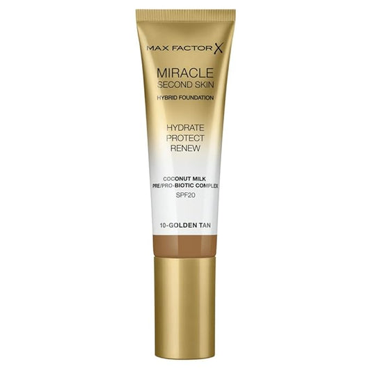 Max Factor Miracle Second Skin Hydrating Foundation, Golden Tan - 30 ml-VivaGrace Women