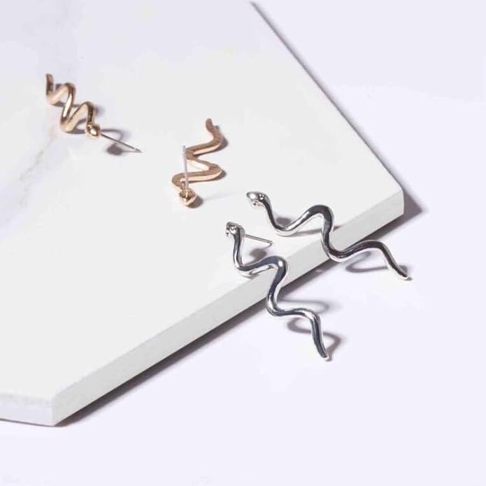 Vintage Snake Dangle Earrings Punk Snake Drop Earrings Gold Snake Stud Earrings Boho Serpent Earrings Jewelry for Women (Gold)-VivaGrace Women