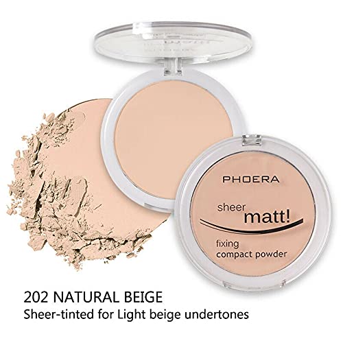 AQUAPURITY - PHOERA Sheer Matte Fixing Powder Makeup Base Fixer Setting Powder Foundation Fixing Compact Pressed Powder Long Lasting Make Up Fixer Skin Vitamin E Beauty Blender (202 Natural Beige…)-VivaGrace Women