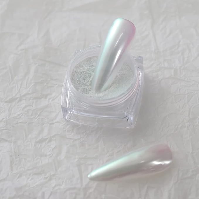 2 Pcs White Iridescent Nails Powder Aurora Chrome Powder for Nails,Mermaid Chrome Nail Pearl Powder Chameleon Chrome Nail Powder Manicure Pigment(2 Pcs Moonlight)-VivaGrace Women