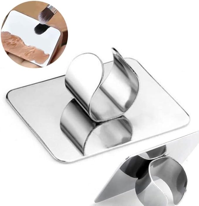 HLLMX 1 PCS Nail Art Palette Nail Art Palette Stainless Steel Cosmetic Makeup Palette Mini Nail Art Cosmetic Ring Palette DIY Art Design Paint Color Mixing Palette Metal Tool-VivaGrace Women