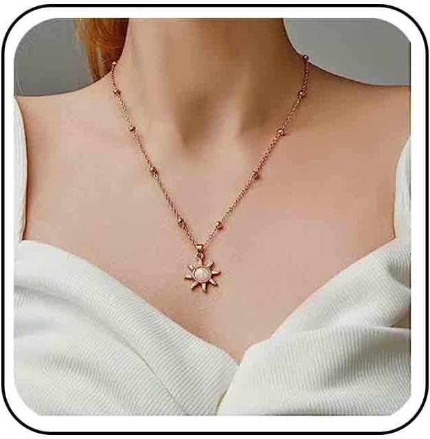 Vintage Opal Crystal Sun Pendent Necklace Opal Sunburst Necklace Moonstone Sun Choker Necklace Gold Ball Chain Necklace Jewelry for Women (Gold)-VivaGrace Women