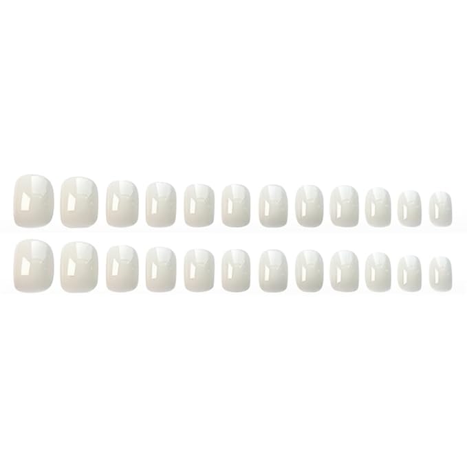 White Press On Nails Short Square 24 Pcs, Designer Reusable Acrylic Fake Nails with Glue, Glossy Soft Gel Nails Wedding and Party, Stick On Glue On Nails, Nails for Women Gift