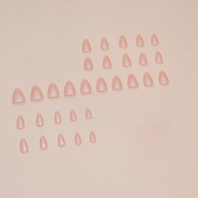 Press on Nails Medium Nude Fake Nails Almond False Nails with Design Reusable Acrylic Artificial Nails Full Cover Glue on Nails Glossy Stick on Nails for Women Girls Manicure 24pcs