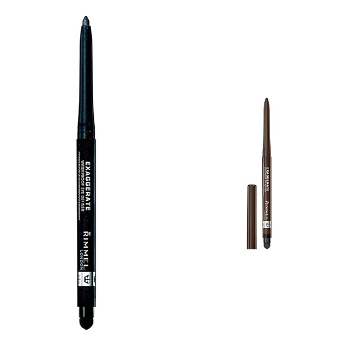 Rimmel London Exaggerate Waterproof Eye Definer Eyeliner Bundle, 264 Earl Grey & 212 Rich Brown, Highly Pigmented, Built-In Smudger, 0.01oz Each