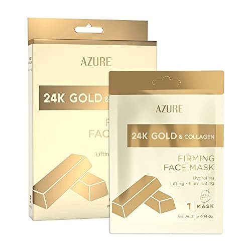 AZURE 24K Gold Firming Face Mask- Anti Aging, Hydrating, Toning & Firming Facial Sheet Mask - Helps Reduce Wrinkles & Fine Lines - With Hyaluronic Acid & Collagen - Skin Care Made in Korea - 10 Pack-VivaGrace Women