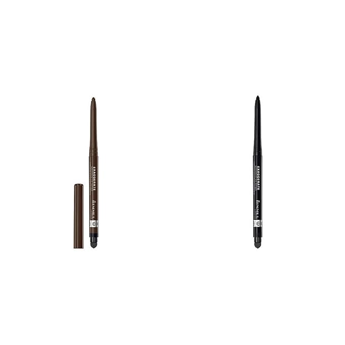 Rimmel Exaggerate Eye Definer, Rich Brown and Blackest Black, 0.01 Fluid Ounce, 1 Count, Waterproof Long Lasting Easy Twist Up Self-Sharpening Color Pencil