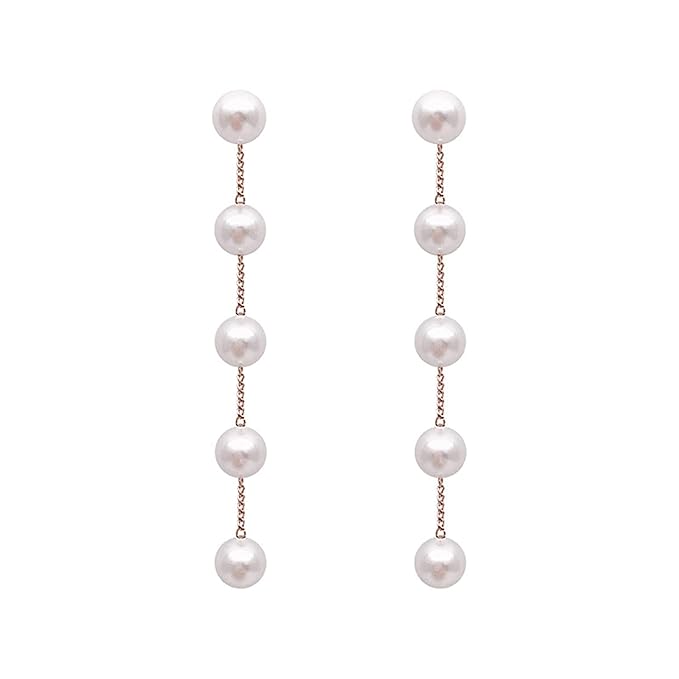 Boho Pearl Dangle Earrings Gold Pearl Drop Stud Earrings Long Pearl Tassel Earrings Vintage Pearl Linear Earrings Jewelry for Women and Girls-VivaGrace Women
