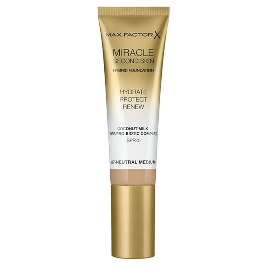 Max Factor Miracle Second Skin Foundation SPF 20-07 Neutral Medium Foundation Women 1.01 oz-VivaGrace Women