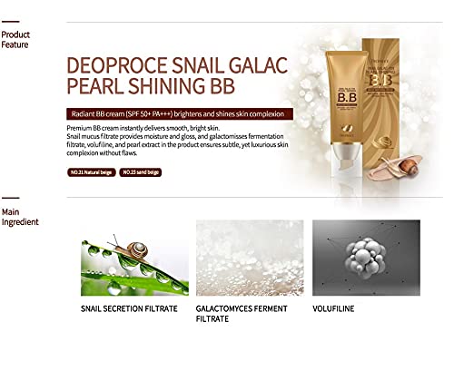 Deoproce Snail Galac Pearl Shining BB Cream SPF50+/PA+++ Skin Tone Correction, Blemish Covering, UVA/UVB Block reduction in appearance of fine lines (#23 Sand Beige)-VivaGrace Women