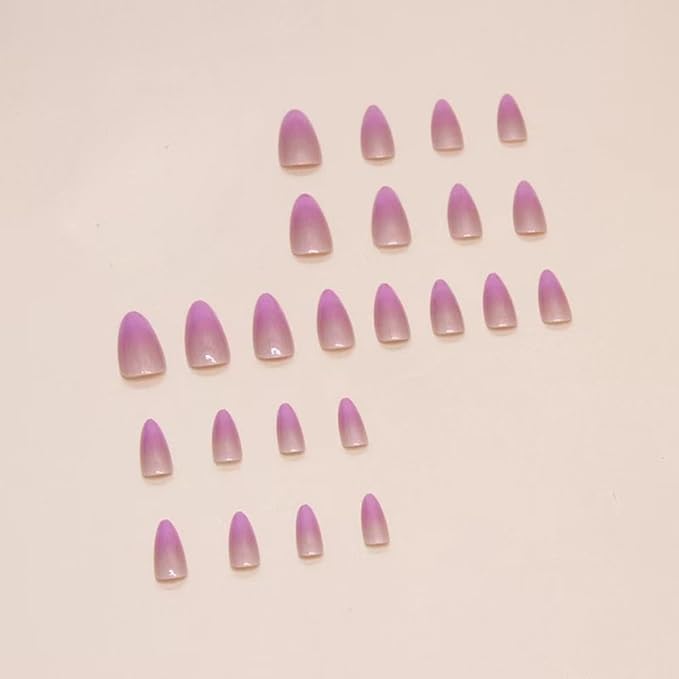 Purple Chrome Press On Nails - Medium Almond Glossy Aurora False Nails, 24Pcs Reusable Artificial Stick On Nails for Women & Girls