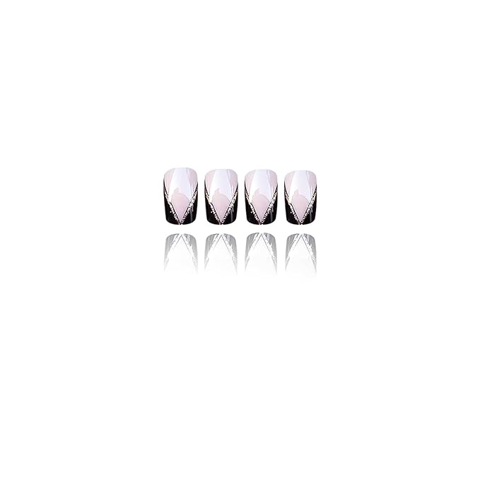 Valentine Day Press on Nails French Fake Nails Medium Square False Nails with Gold Glitter Heart Designs Valentine Nail Press ons Sparkly Artificial Nails Cute Stick on Nails for Women 24Pcs