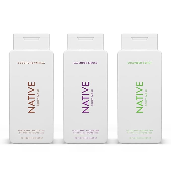 Native Body Wash Contains Naturally Derived Ingredients | for Women & Men, Sulfate, Paraben, & Dye Free Leaving Skin Soft & Hydrated |Coconut & Vanilla, Lavender Rose, & Cucumber Mint, 18 oz Pack of 3-VivaGrace Women