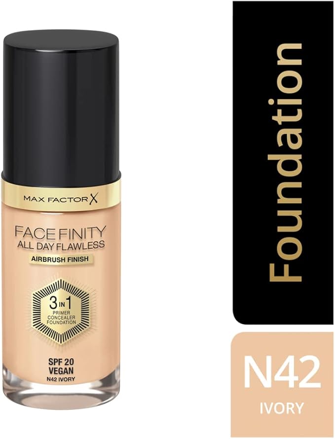 Max Factor Facefinity 3-in-1 All Day Flawless Liquid Foundation, SPF 20-42 Ivory, 30 ml-VivaGrace Women