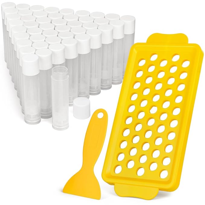 LotFancy Lip Balm Tubes with Filling Tray and Spatula, 50Pcs 5.5ml (3/16 Oz) Clear Lip Balm Containers with White Caps, BPA Free & Leak Free Lip Balm Making Kit-VivaGrace Women