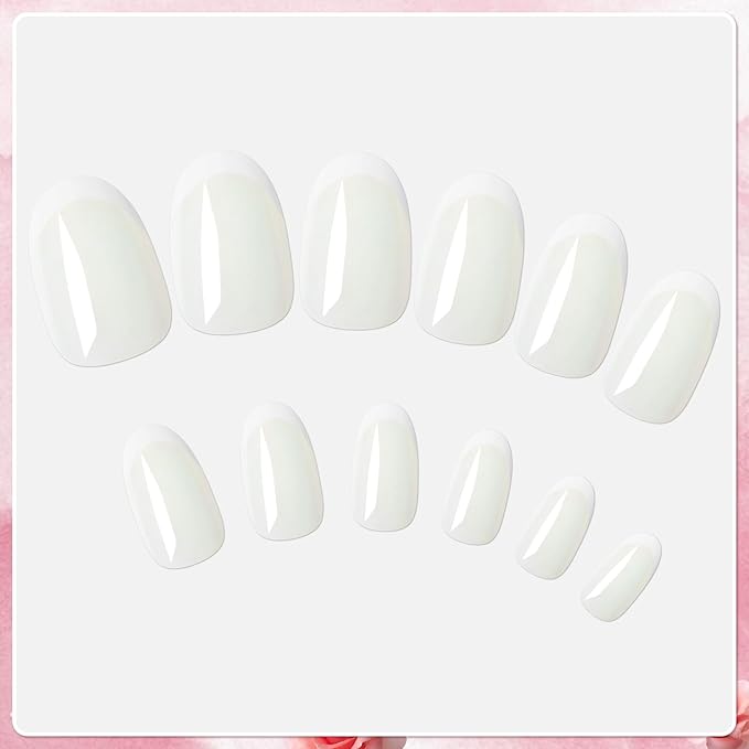 AddFavor French Tip Press on Nails Short Oval Fake Nails, 120pcs Glitter White French Tips Nails Press on Almond Nude False Acrylic Nails for Women and Girls