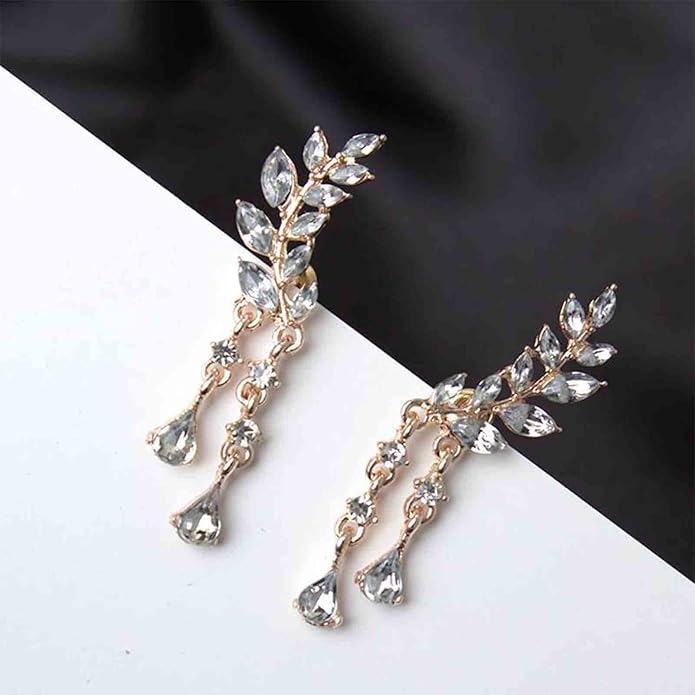 Boho Rhinestone Ear Crawler Earrings Gold Crystal Wing Ear Climber Earrings Angel Wing Crystal Dangle Earrings Cz Wing Studs Earrings Jewelry for Women and Girls-VivaGrace Women