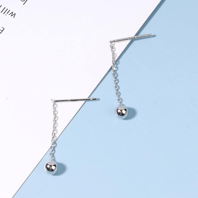 Boho Bar Threader Earrings Silver Line Earrings String Drop Dangle Earrings Pull Through Long Chain Earrings Jewelry for Women and Girls