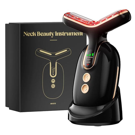 Neck Face Massager, Multifunctional Facial Massager, Face Sculpting Tool for Skin Care with Vibration, Thermal (Black Gold)-VivaGrace Women
