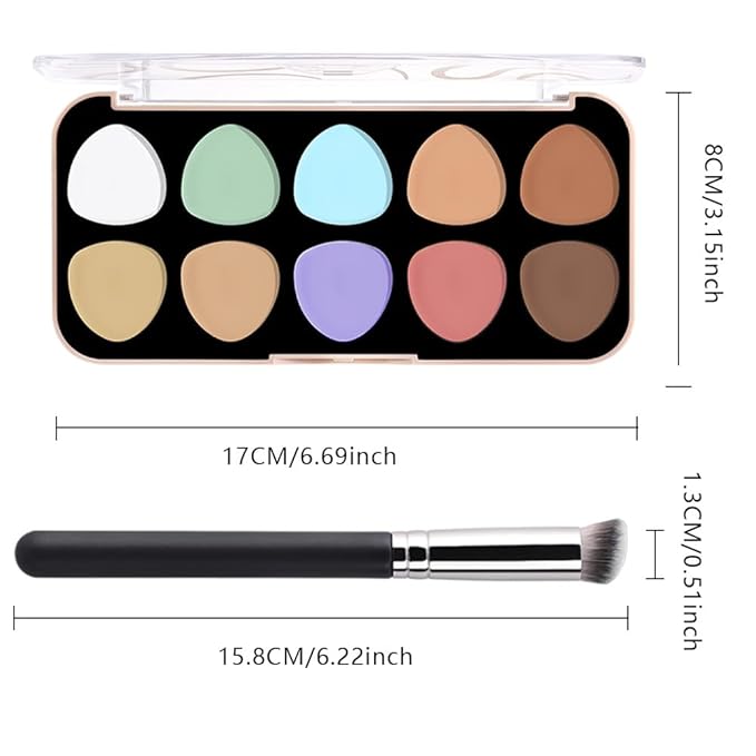 evpct 10 Colors Concealers Full Coverage Cream Contour Palette with Brush for Older Women, Under Eye Color Corrector Tri Color Pot Concealer Palette for Dark Circles Mature Skin Makeup, Waterproof, C1-VivaGrace Women