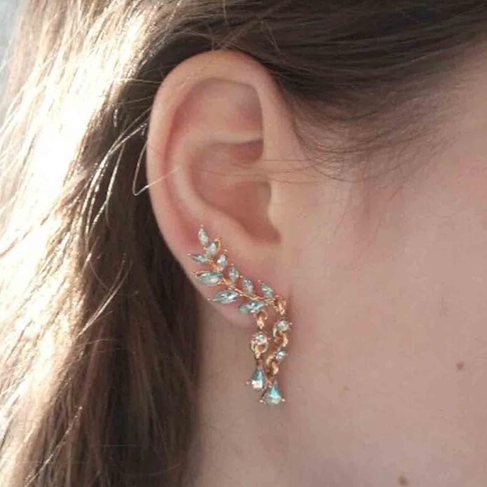 Boho Rhinestone Ear Crawler Earrings Gold Crystal Wing Ear Climber Earrings Angel Wing Crystal Dangle Earrings Cz Wing Studs Earrings Jewelry for Women and Girls-VivaGrace Women