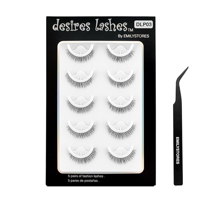 False Eyelashes, 5 Pairs Wispy Light Pre-Glued Self Adhesive Lashes with Applicator (DLP03)-VivaGrace Women
